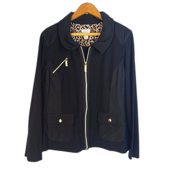 Chicos Zenergy Gold Zip Black Jacket Mesh Accents Casual Basic Size 2-12/14 - Picture 1 of 12